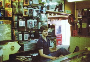 Mike Webber, around 1980, about 16 years old, behind the counter at Capers Corner Records.
