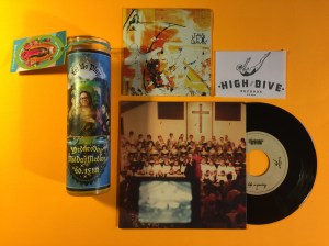 Ltd. Edition, WMM Yellow Prayer Candle, from Kitschup Creations with Shy Boys  7" vinyl & The ACB's CD from High Dive Records